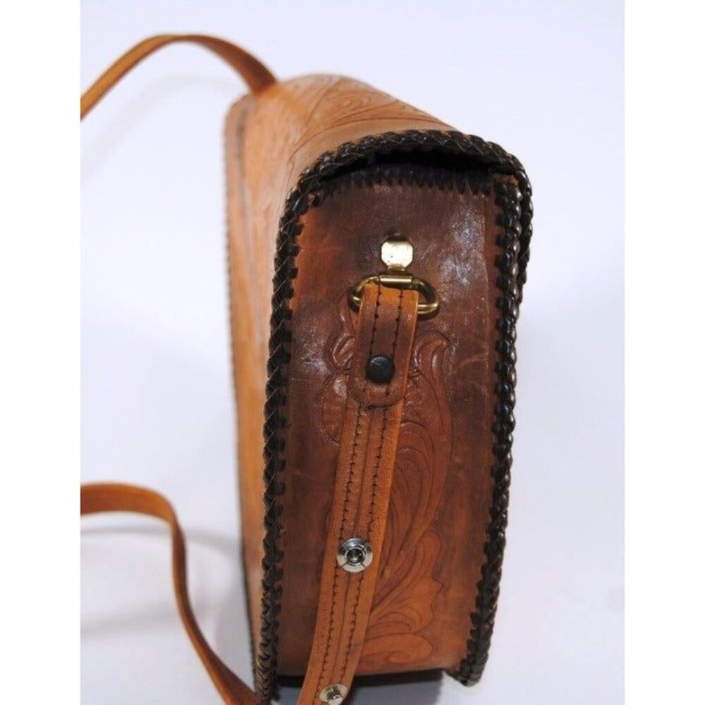 Handmade Tooled Brown Leather Saddle Style Handbag Original Pyrm - Picture 3 of 9